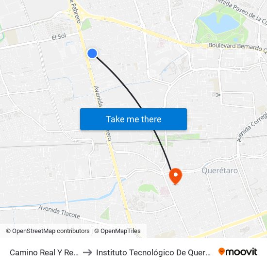 Camino Real Y Reforma to Instituto Tecnológico De Querétaro (Itq) map