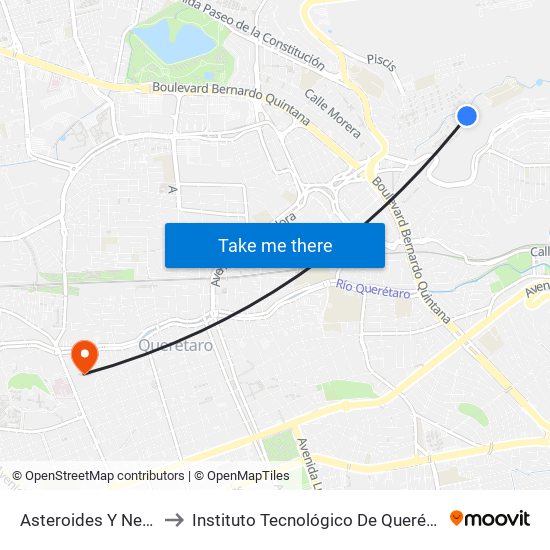 Asteroides Y Neptuno to Instituto Tecnológico De Querétaro (Itq) map