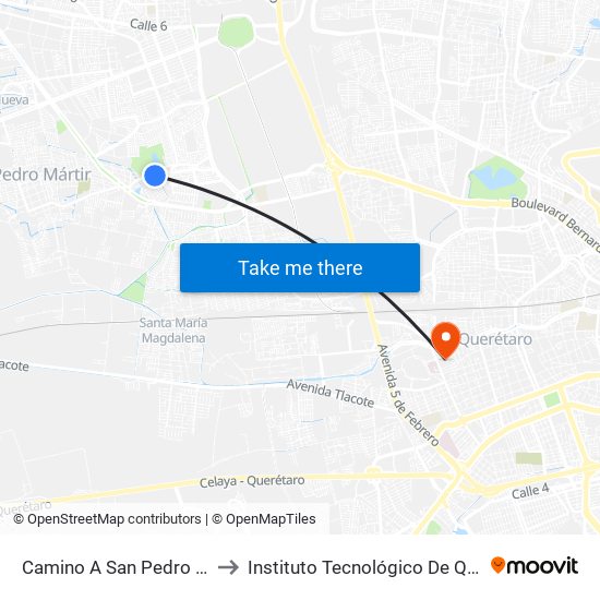 Camino A San Pedro Mártir, 101 to Instituto Tecnológico De Querétaro (Itq) map