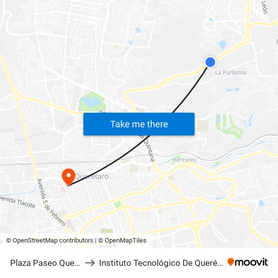Plaza Paseo Queretaro to Instituto Tecnológico De Querétaro (Itq) map