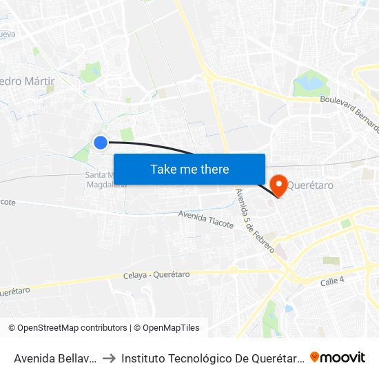 Avenida Bellavista to Instituto Tecnológico De Querétaro (Itq) map