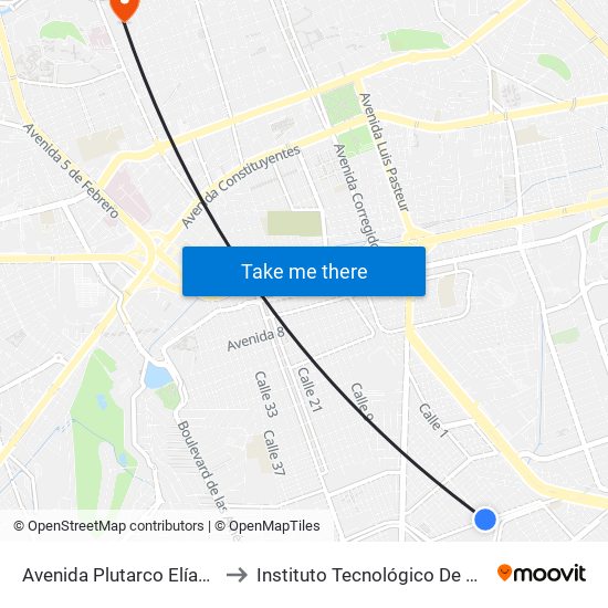 Avenida Plutarco Elías Calles, 613 to Instituto Tecnológico De Querétaro (Itq) map