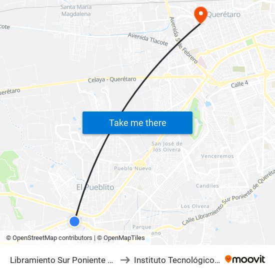 Libramiento Sur Poniente Y Camino A La Negreta to Instituto Tecnológico De Querétaro (Itq) map