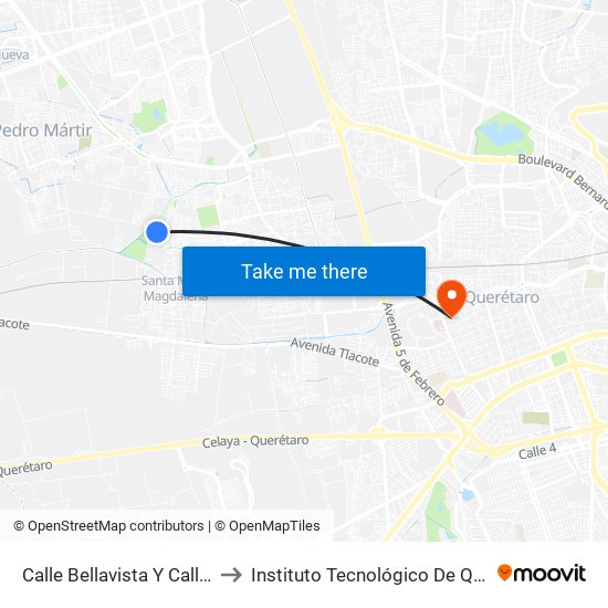 Calle Bellavista Y Calle Arboleda to Instituto Tecnológico De Querétaro (Itq) map