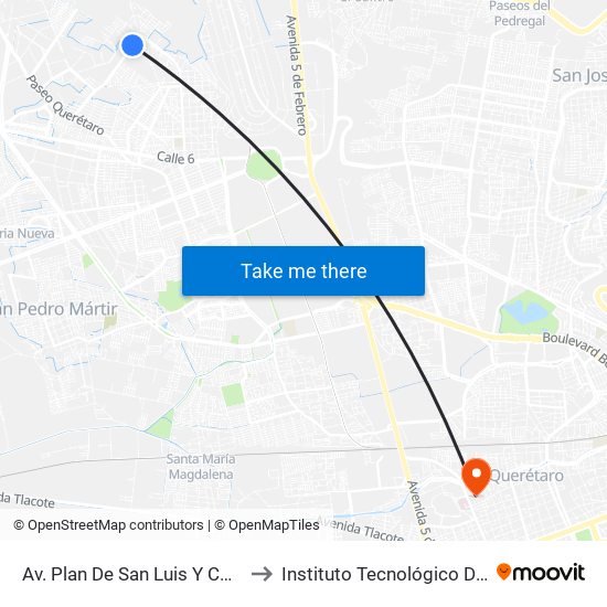 Av. Plan De San Luis Y Condominio Katzura to Instituto Tecnológico De Querétaro (Itq) map