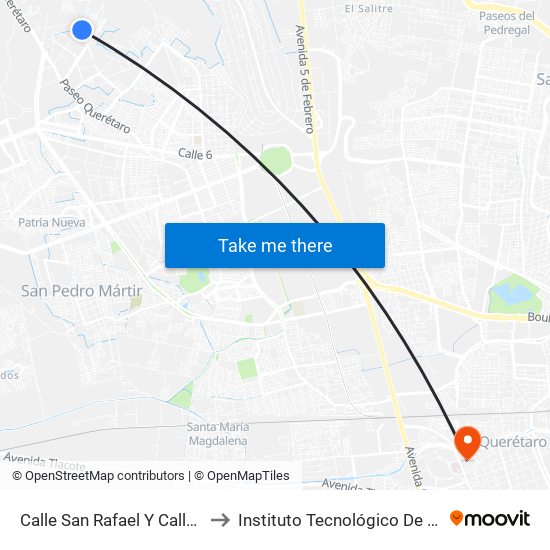 Calle San Rafael Y Calle San Antonio to Instituto Tecnológico De Querétaro (Itq) map