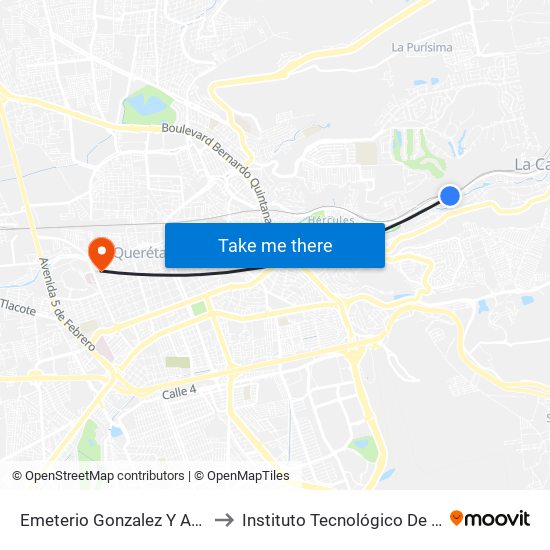 Emeterio Gonzalez Y Av Pan De Dulce to Instituto Tecnológico De Querétaro (Itq) map