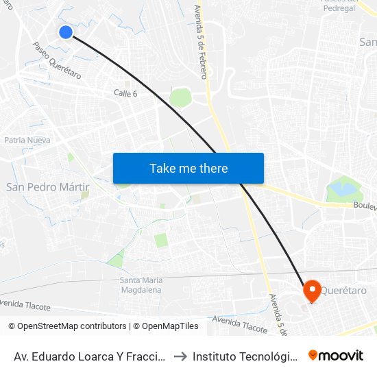 Av. Eduardo Loarca Y Fraccionamientos Eduardo Loarca to Instituto Tecnológico De Querétaro (Itq) map