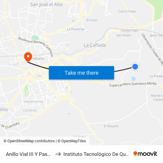 Anillo Vial III Y Paseo Solare to Instituto Tecnológico De Querétaro (Itq) map