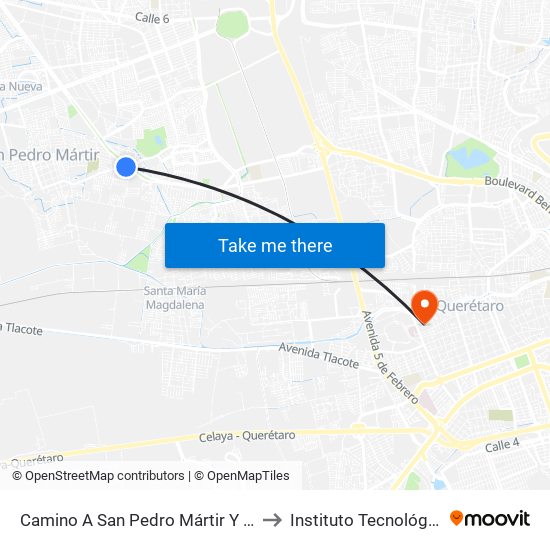 Camino A San Pedro Mártir Y Prolongación Bernardo Quintana to Instituto Tecnológico De Querétaro (Itq) map