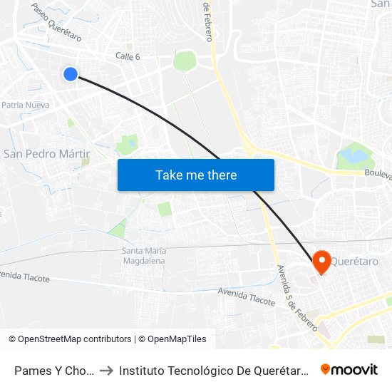 Pames Y Choles to Instituto Tecnológico De Querétaro (Itq) map