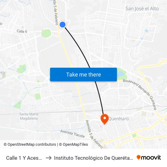 Calle 1 Y Acesso A to Instituto Tecnológico De Querétaro (Itq) map