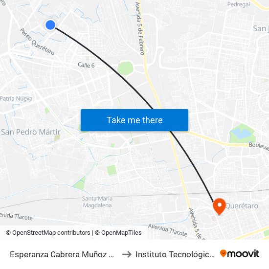 Esperanza Cabrera Muñoz Y Agustin Gonzalez Medina to Instituto Tecnológico De Querétaro (Itq) map