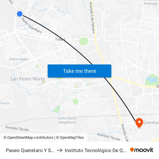 Paseo Queretaro Y San Samael to Instituto Tecnológico De Querétaro (Itq) map