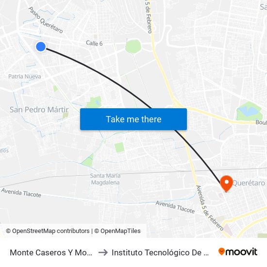 Monte Caseros Y Monte Parnaso to Instituto Tecnológico De Querétaro (Itq) map