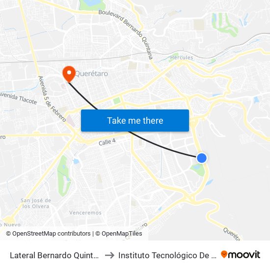 Lateral Bernardo Quintana (Chedraui) to Instituto Tecnológico De Querétaro (Itq) map