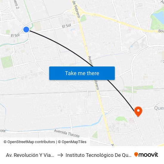 Av. Revolución Y Viaducto Pte to Instituto Tecnológico De Querétaro (Itq) map