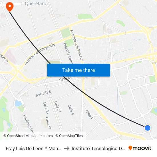 Fray Luis De Leon Y Manuel Gomez Morin to Instituto Tecnológico De Querétaro (Itq) map