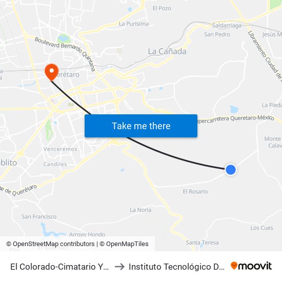 El Colorado-Cimatario Y Ciudad Marques to Instituto Tecnológico De Querétaro (Itq) map