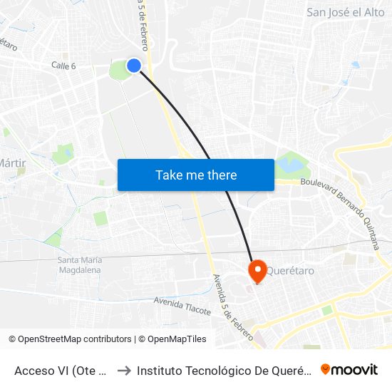 Acceso VI (Ote A Pte) to Instituto Tecnológico De Querétaro (Itq) map