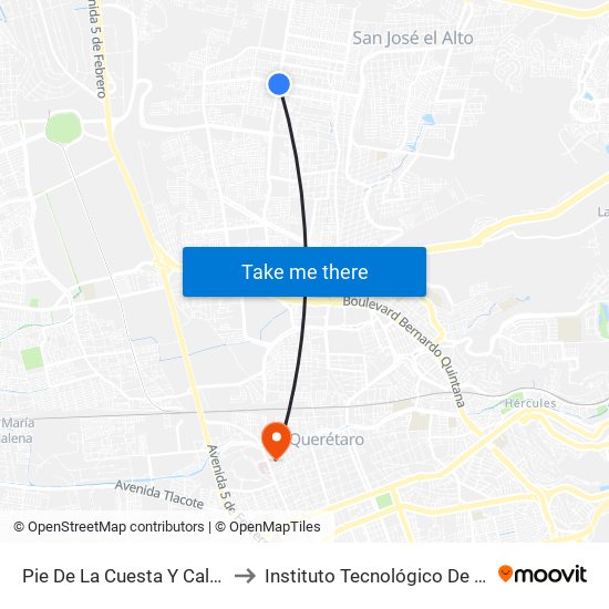 Pie De La Cuesta Y Calzada De Belen to Instituto Tecnológico De Querétaro (Itq) map