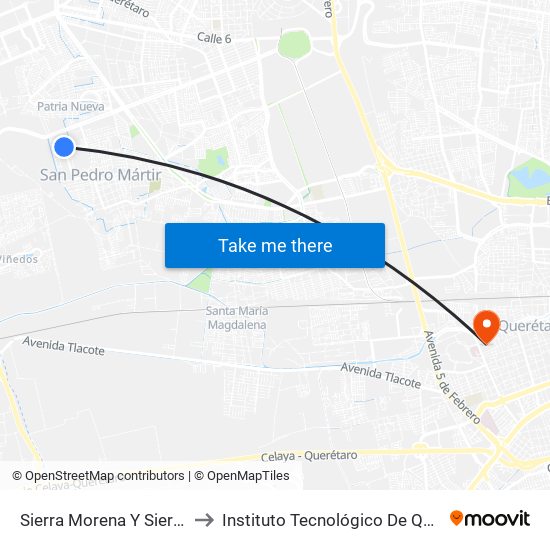 Sierra Morena Y Sierra Nevada to Instituto Tecnológico De Querétaro (Itq) map