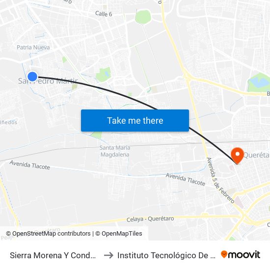 Sierra Morena Y Condominio Madrid to Instituto Tecnológico De Querétaro (Itq) map