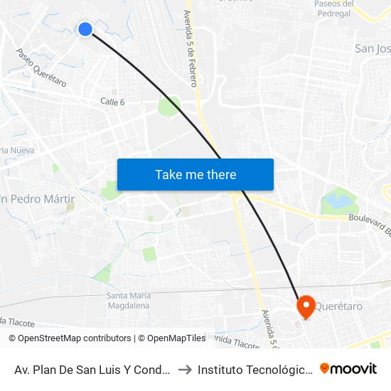 Av. Plan De San Luis Y Condominio Andres Henestrosa to Instituto Tecnológico De Querétaro (Itq) map