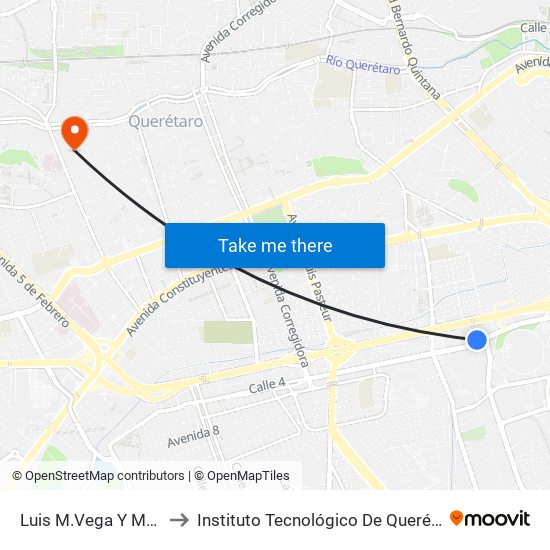 Luis M.Vega Y Monrroy to Instituto Tecnológico De Querétaro (Itq) map