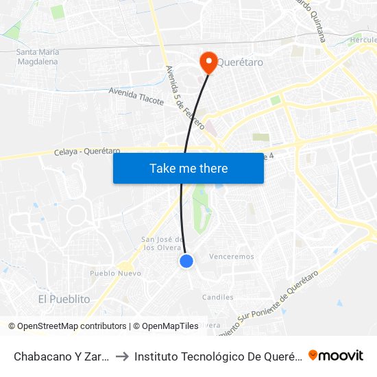 Chabacano Y Zaragoza to Instituto Tecnológico De Querétaro (Itq) map