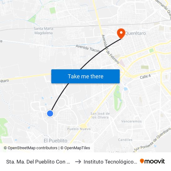 Sta. Ma. Del Pueblito Con Santuario De Guadalupe to Instituto Tecnológico De Querétaro (Itq) map