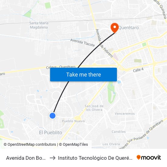 Avenida Don Bosco, 3 to Instituto Tecnológico De Querétaro (Itq) map