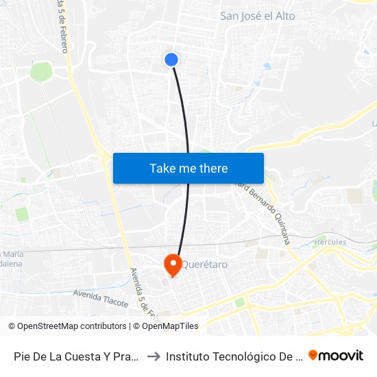 Pie De La Cuesta Y Praxedis Guerrero to Instituto Tecnológico De Querétaro (Itq) map
