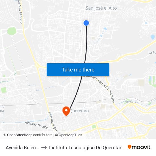 Avenida Belén, 45 to Instituto Tecnológico De Querétaro (Itq) map