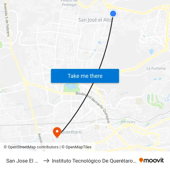 San Jose El Alto to Instituto Tecnológico De Querétaro (Itq) map