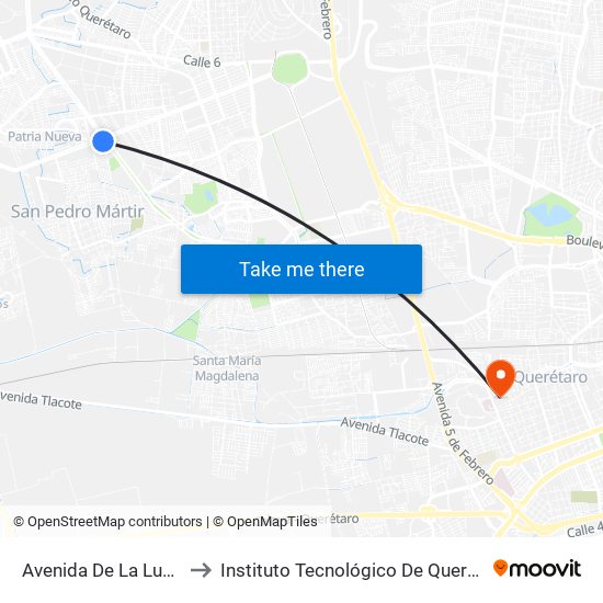 Avenida De La Luz, 1701 to Instituto Tecnológico De Querétaro (Itq) map