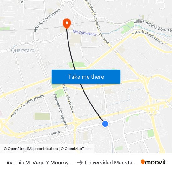 Av. Luis M. Vega Y Monroy Y Av. Magisterio to Universidad Marista De Querétaro map