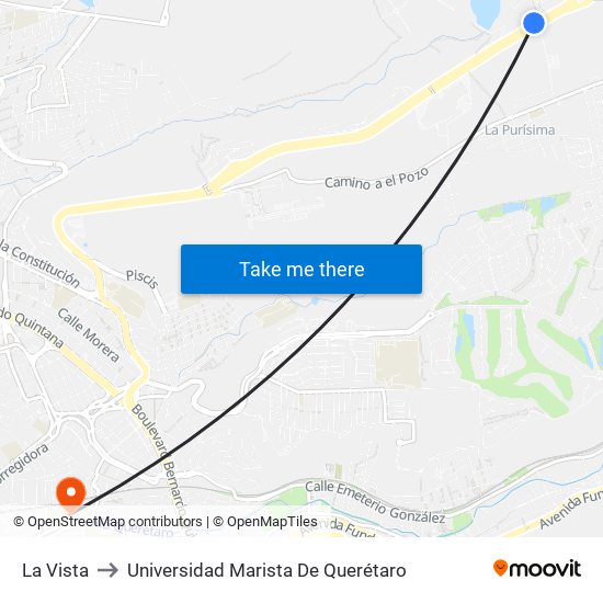 La Vista to Universidad Marista De Querétaro map