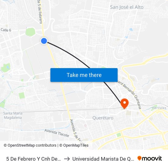 5 De Febrero Y Cnh De México to Universidad Marista De Querétaro map