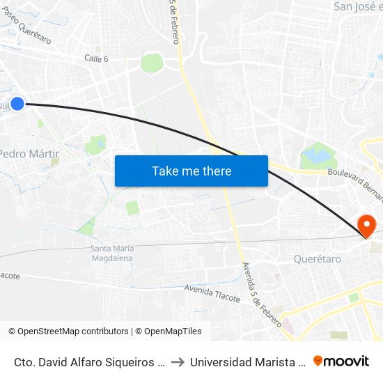 Cto. David Alfaro Siqueiros Y Pedro Coronel to Universidad Marista De Querétaro map