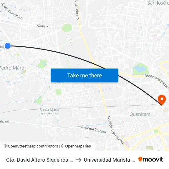 Cto. David Alfaro Siqueiros Y Pedro Coronel to Universidad Marista De Querétaro map