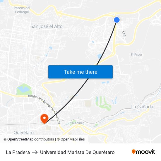 La Pradera to Universidad Marista De Querétaro map