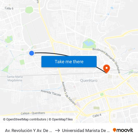 Av. Revolución Y Av. De La Poesía to Universidad Marista De Querétaro map