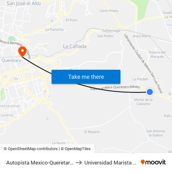 Autopista Mexico-Queretaro Y El Colorado to Universidad Marista De Querétaro map