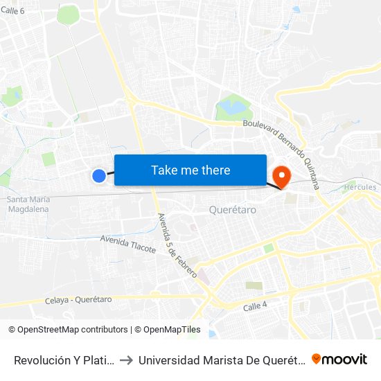 Revolución Y Platino to Universidad Marista De Querétaro map