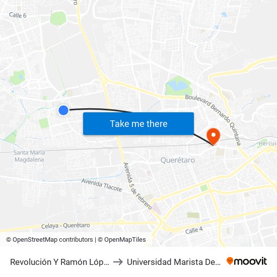 Revolución Y Ramón López Velarde to Universidad Marista De Querétaro map