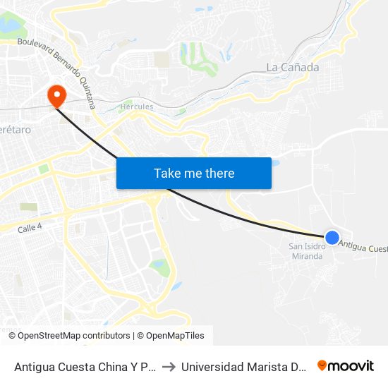 Antigua Cuesta China Y Puente Conin to Universidad Marista De Querétaro map