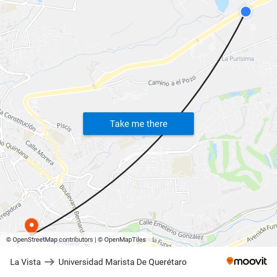 La Vista to Universidad Marista De Querétaro map