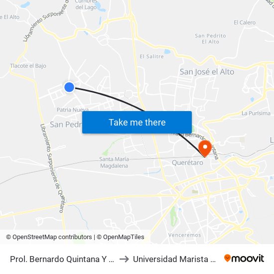 Prol. Bernardo Quintana Y Blvd. Peña Flor to Universidad Marista De Querétaro map
