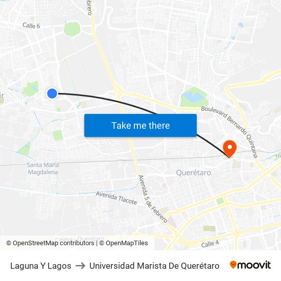 Laguna Y Lagos to Universidad Marista De Querétaro map